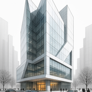 20250704_0343_Modern Office Complex Scene_remix_01jzad16nwfa19pjccqpradech Representación de Proyectos Arquitectónicos